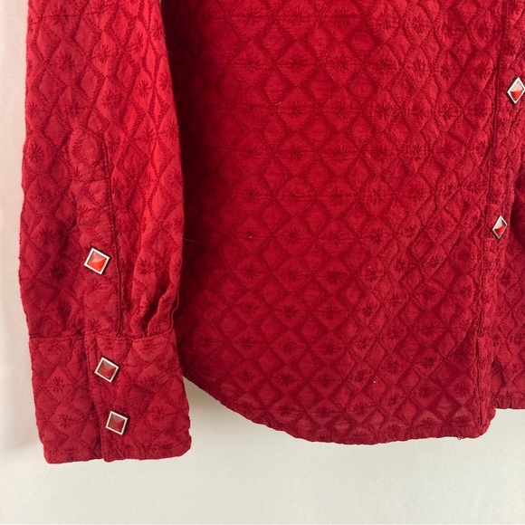 VINTAGE Adobe Rose Western Snap Blouse L - Picture 2 of 11